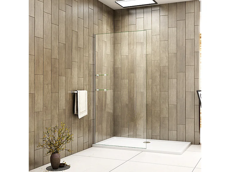 Paroi de douche fixe à l'italienne 120cm Hauteur 190cm avec 2 étagères - Verre en trempé transparent