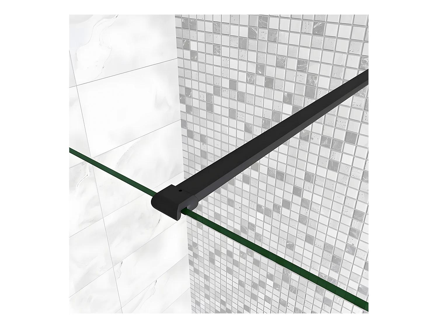 Paroi de douche à l'italienne avec retour pivotant 110+30x200cm avec barre de fixation 140cm recoupable - Noir Mat - 8mm verre anticalcaire