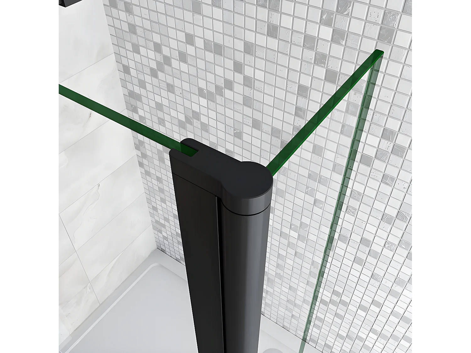 Paroi de douche à l'italienne avec retour pivotant 110+30x200cm avec barre de fixation 140cm recoupable - Noir Mat - 8mm verre anticalcaire