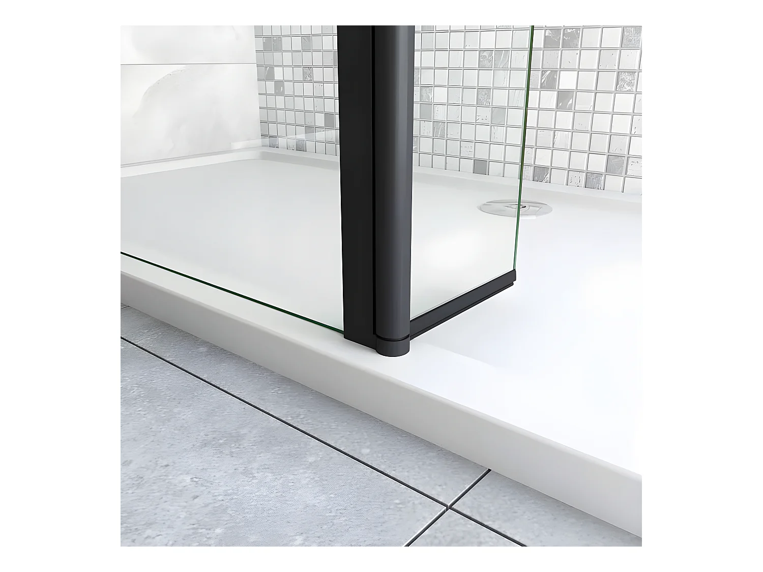 Paroi de douche à l'italienne avec retour pivotant 90+30x200cm avec barre de fixation 140cm recoupable - Noir Mat - 8mm verre anticalcaire