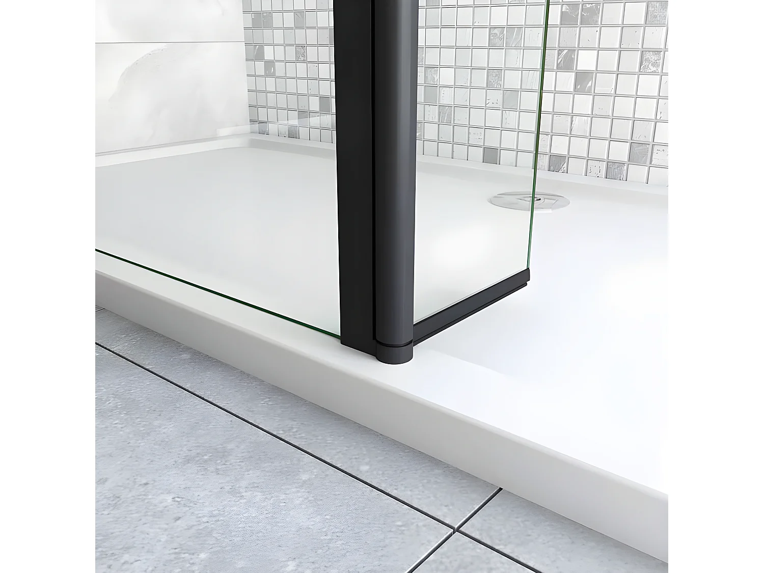Paroi de douche à l'italienne avec retour pivotant 90+30x200cm avec barre de fixation 140cm recoupable - Noir Mat - 8mm verre anticalcaire