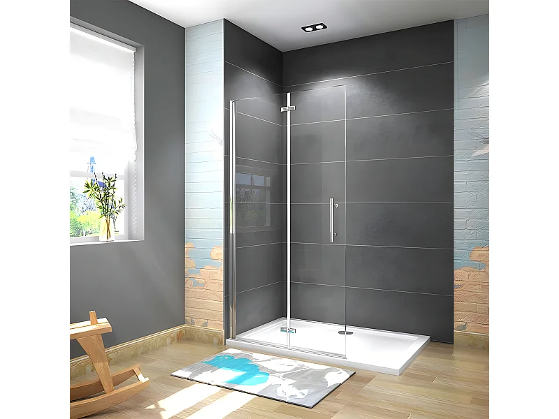 Paroi de douche pivotante 95x185cm paroi de douche à l'italienne pliante en verre 6mm anticalcaire, avec poignée en inox