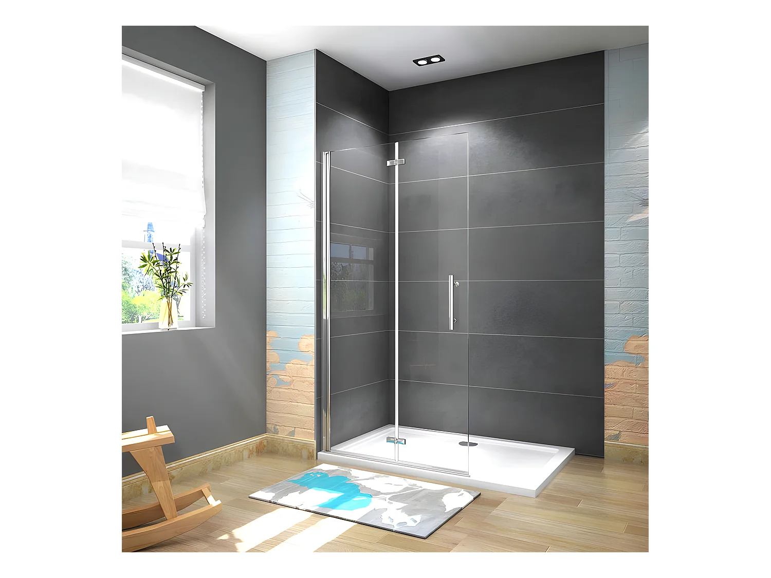 Paroi de douche pivotante 95x185cm paroi de douche à l'italienne pliante en verre 6mm anticalcaire, avec poignée en inox