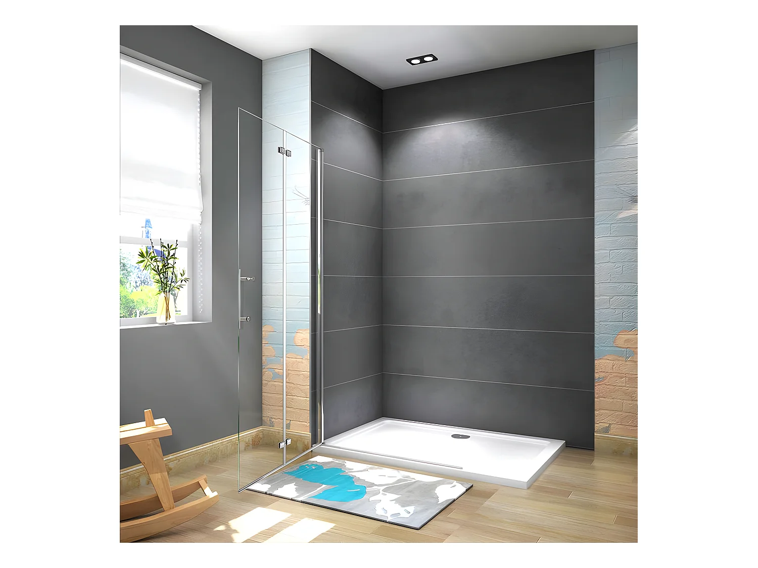 Paroi de douche pivotante 95x185cm paroi de douche à l'italienne pliante en verre 6mm anticalcaire, avec poignée en inox