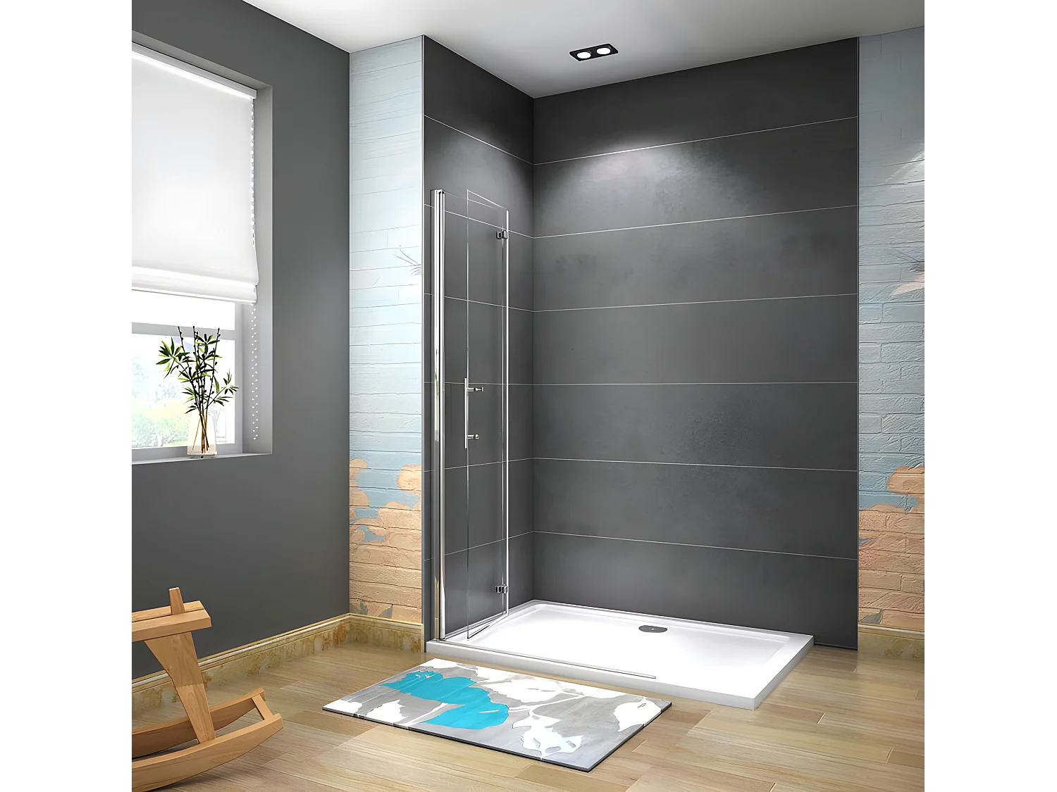 Paroi de douche pivotante 95x185cm paroi de douche à l'italienne pliante en verre 6mm anticalcaire, avec poignée en inox