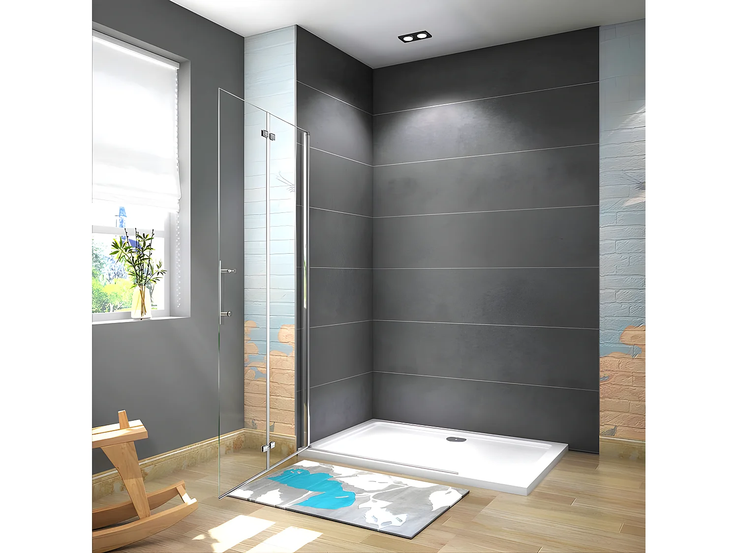 Paroi de douche pivotante 95x185cm paroi de douche à l'italienne pliante en verre 6mm anticalcaire, avec poignée en inox