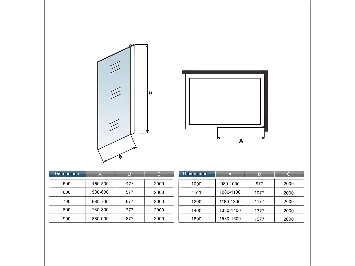 Paroi de douche à l'italienne 30x200cm avec barre de fixation au plafond 90-150cm - Chromé - Verre 8mm trempé transparent