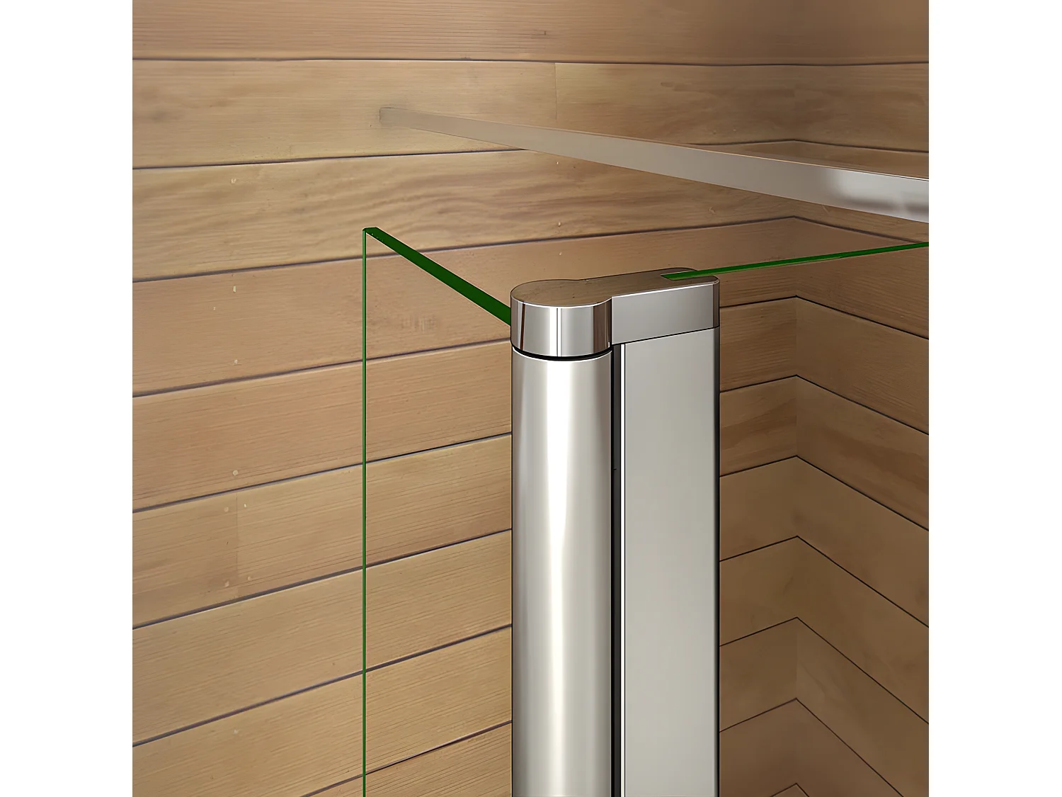 Paroi de douche à l'italienne verre dépoli au centre 110+40x200cm avec retour pivotant, avec barre de fixation 90cm en carré