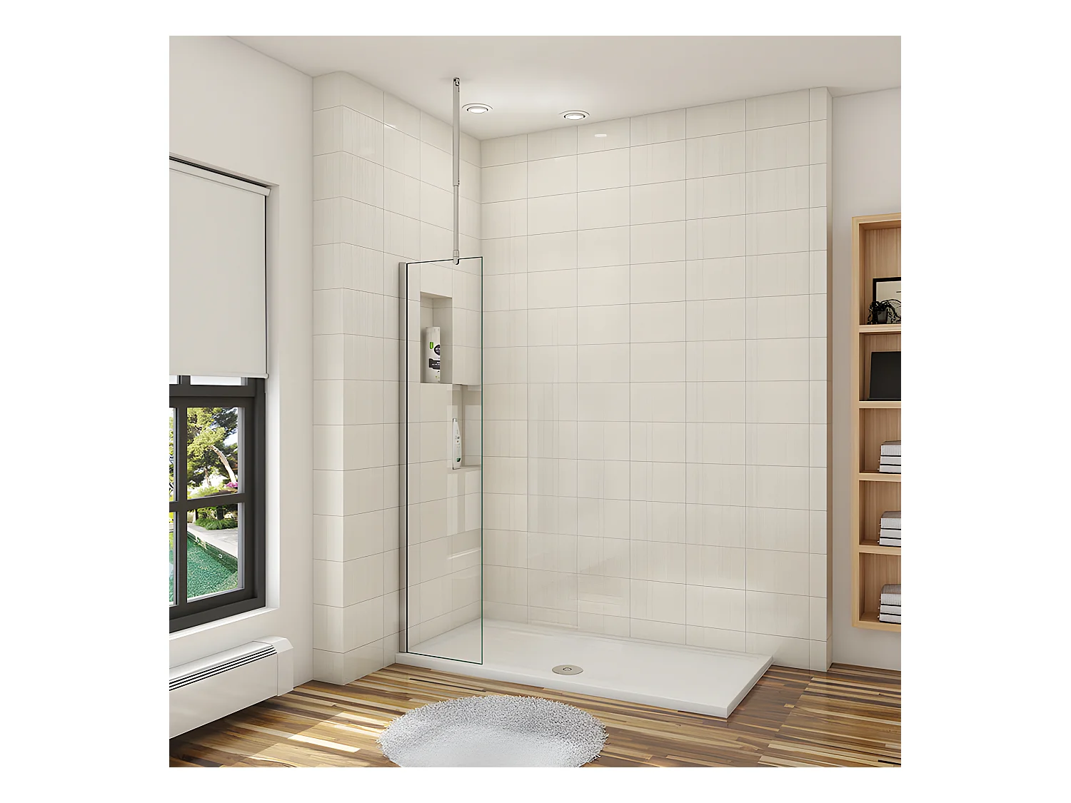 Paroi de douche à l'italienne 40x200cm avec barre de fixation au plafond 90-150cm - Chromé - Verre 8mm trempé transparent
