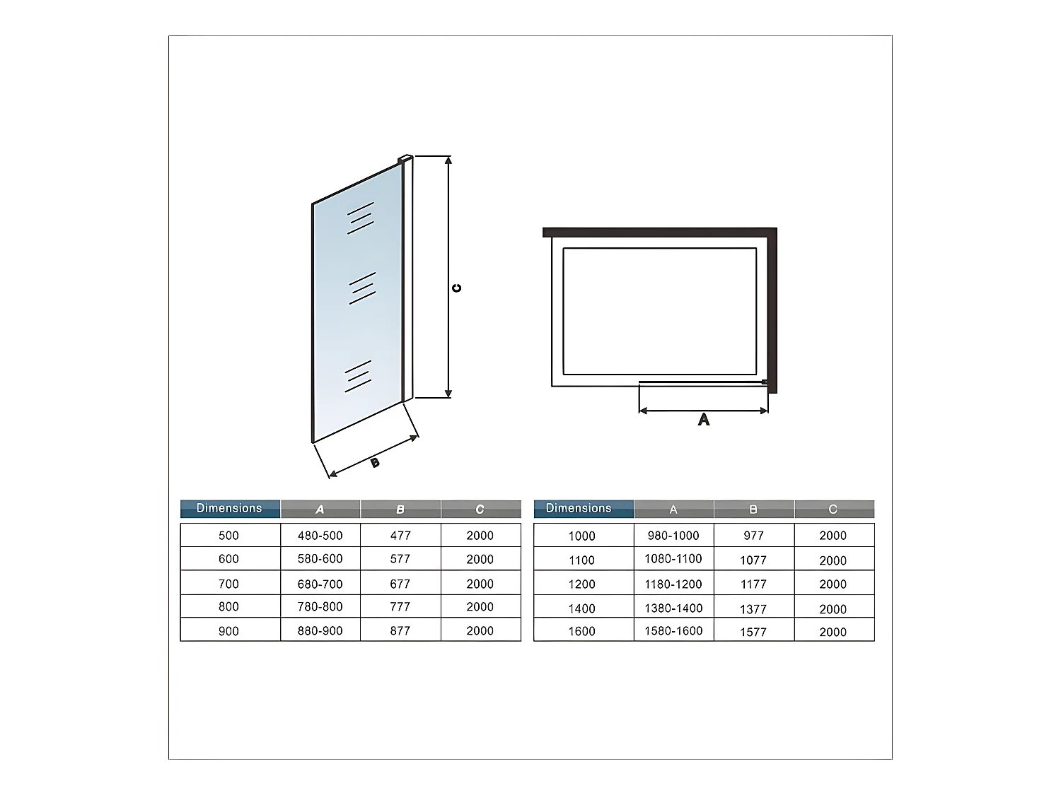 Paroi de douche à l'italienne 40x200cm avec barre de fixation au plafond 90-150cm - Chromé - Verre 8mm trempé transparent