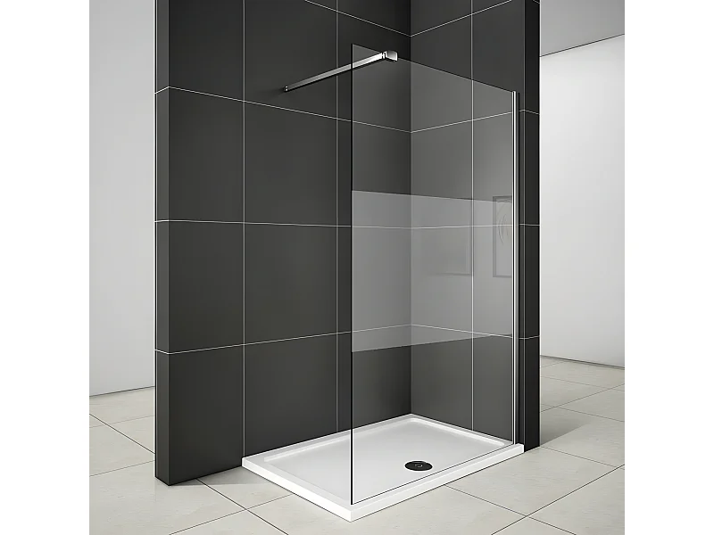 Paroi de douche à l'italienne 120x200cm avec barre de fixation 90cm pince renforcée, en 8mm verre bande centrale dépolie