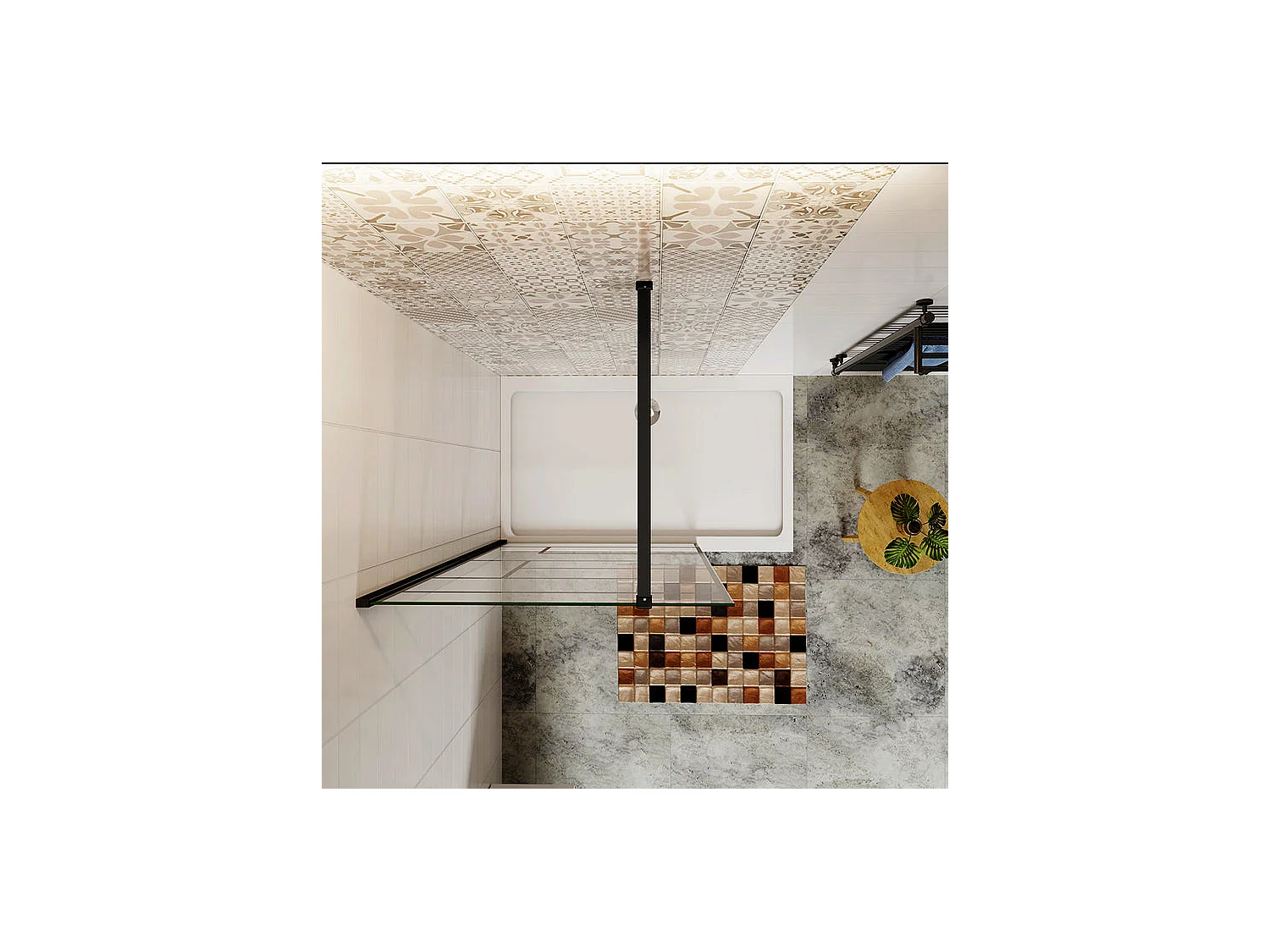 Paroi de douche 80x200cm fixe à l'italienne avec barre de fixation noire 90cm, en 8mm verre anticalcaire style moderne