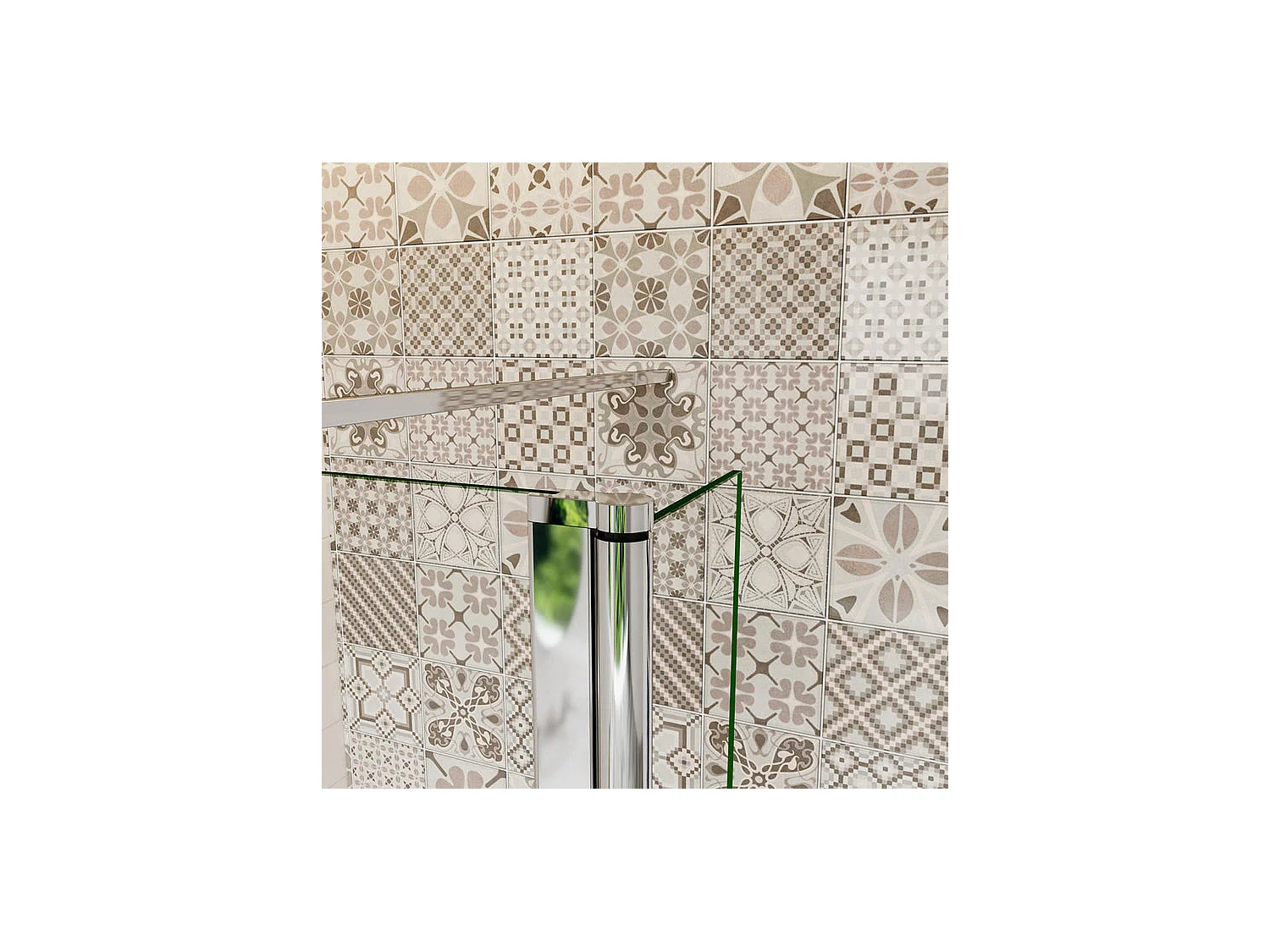 Douchewand Italiaans matglas midden 140+30x200cm, met roterende retour- en bevestigingsstaf 140cm vierkant