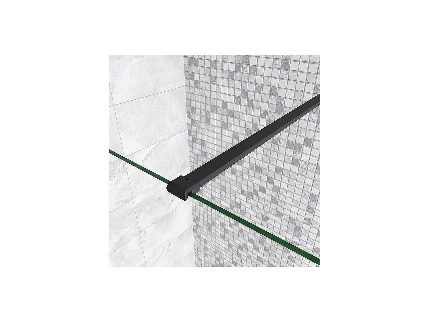 Paroi de douche à l'italienne 120x200cm en verre 8mm securit anticalcaire, avec barre de fixation 90cm recoupable - Noir Mat