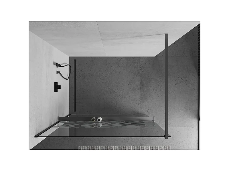 Mexen Kioto+ parede de duche com prateleira Walk-in 140 x 200 cm, padrão branco, metal anodizado - 800-140-121-95-85