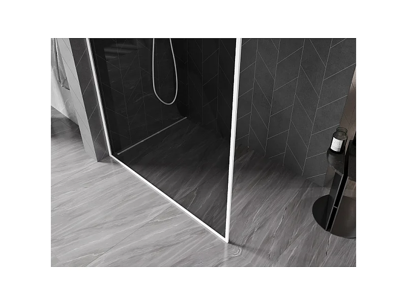 Mexen Kioto-F Paroi de Douche Walk-in avec Cadre 100 x 202 cm, Graphite 8 mm, Blanc - 800-100-104-20-40