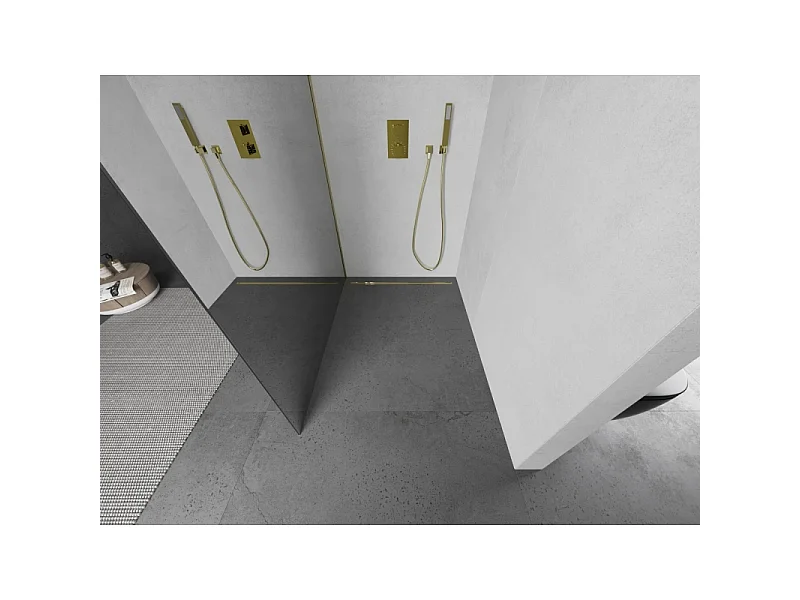 Mexen Kioto cloison de douche Walk-in 80 x 200 cm, miroir 8 mm, or brossé - 800-080-101-55-50