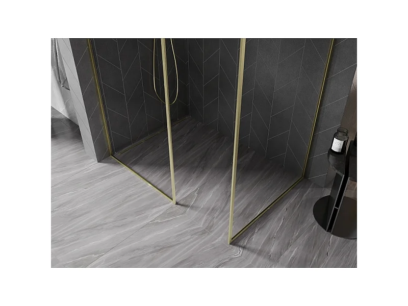 Mexen Kioto-F Painel de duche Walk-in com moldura 160 x 90 cm, transparente 8 mm, dourado escovado - 800-160-202-04-55-090