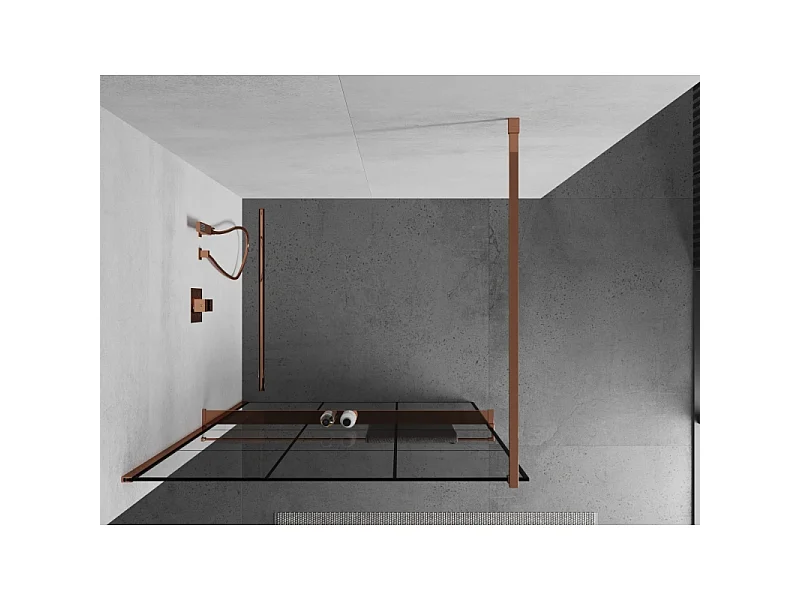 Mexen Kioto+ cloison de douche avec étagère Walk-in 120 x 200 cm, grille noire, or rose - 800-120-121-60-77