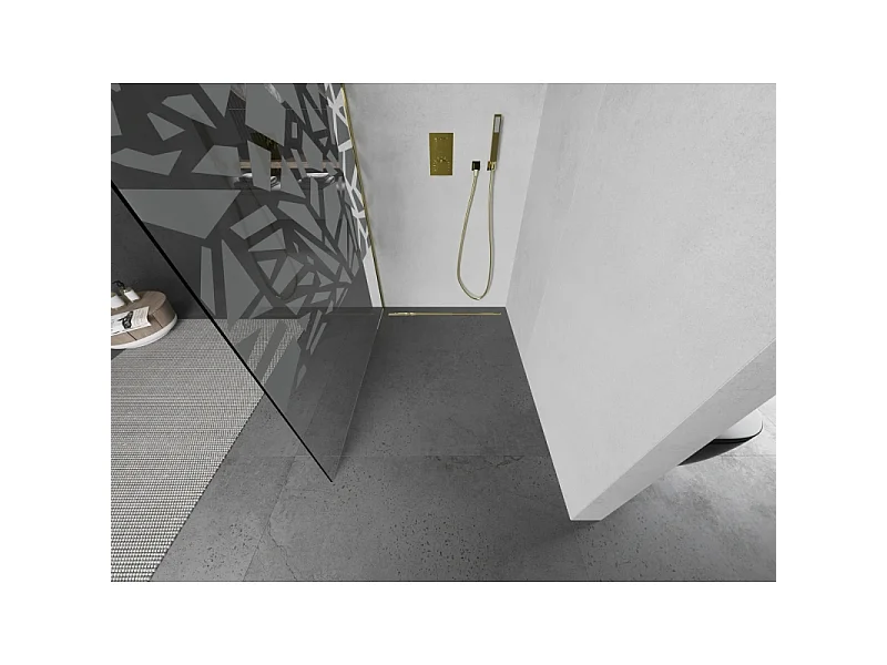 Mexen Kioto bruserpanel Walk-in 70 x 200 cm, hvidt mønster 8 mm, guld - 800-070-101-50-85