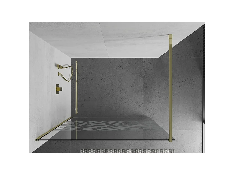 Mexen Kioto bruserpanel Walk-in 70 x 200 cm, hvidt mønster 8 mm, guld - 800-070-101-50-85