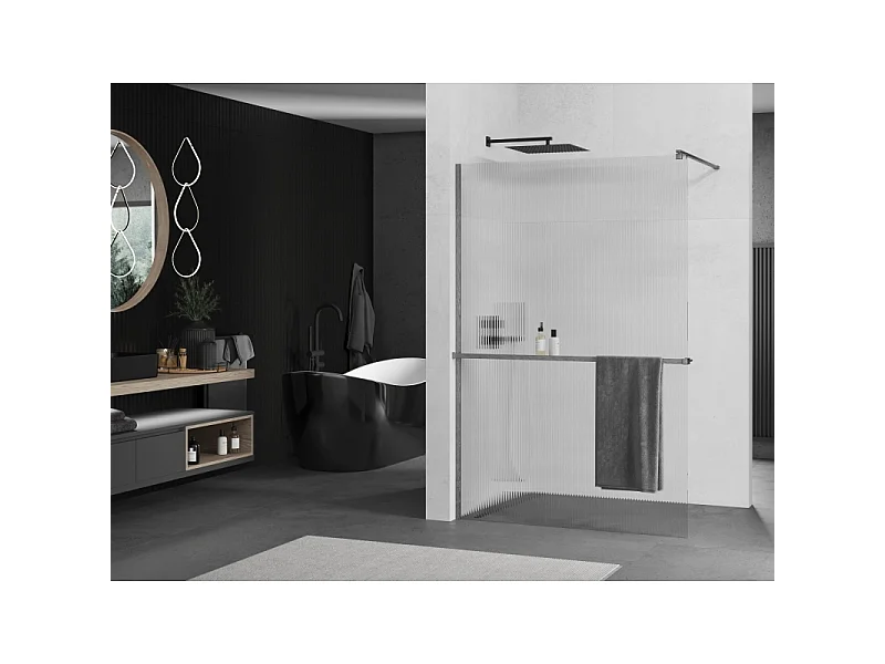 Mexen Kioto+ tuš pregrada s polico Walk-in 70 x 200 cm, pruge, brušeno sivo puška - 800-070-121-66-09