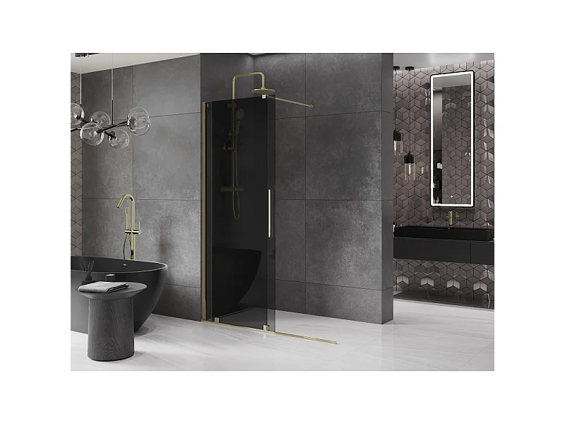 Mexen Velar Walk-in Shower Screen 150 x 200 cm, Graphite 8 mm, Gold - 871-150-000-43-50
