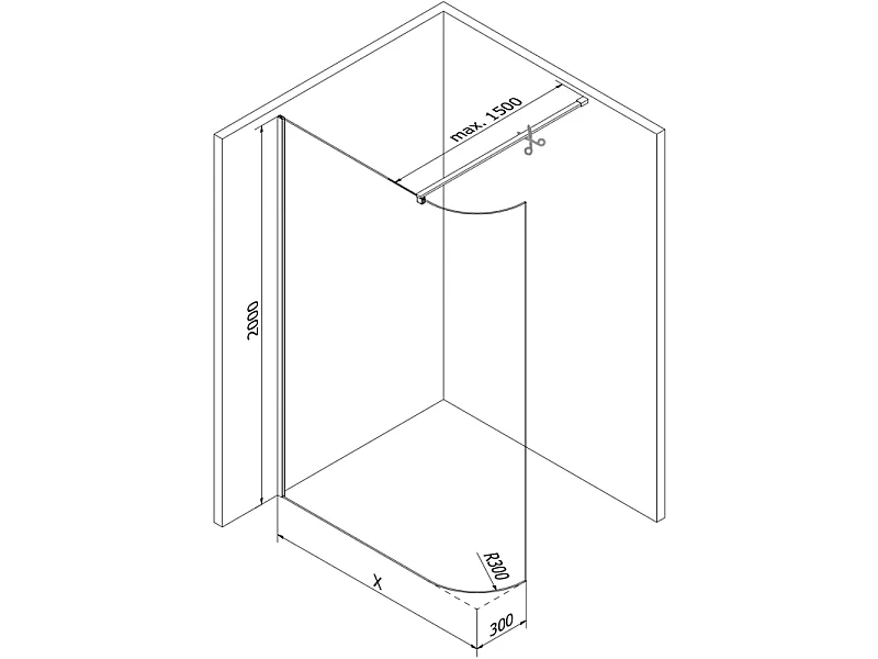 Mexen Kioto-R Rounded Walk-in Shower Wall 150 x 200 cm, transparent 8 mm, chrome - 800-150-101-01-06