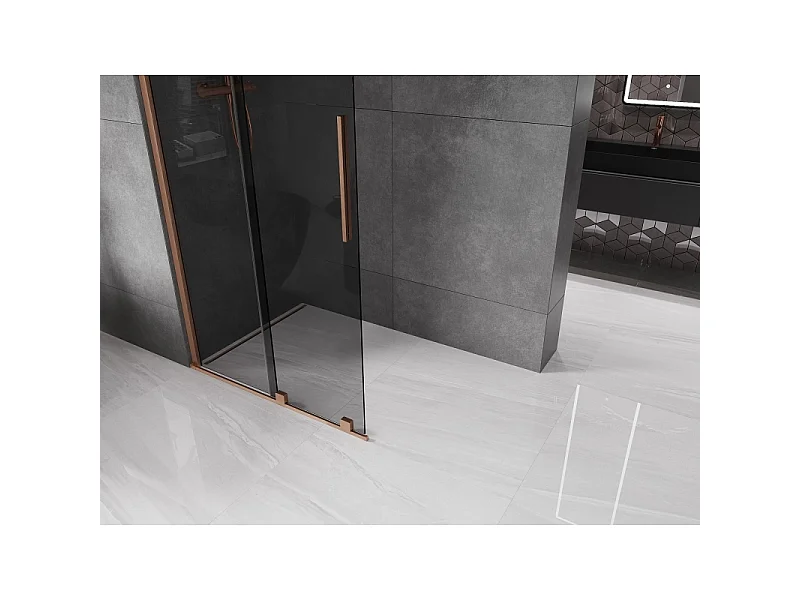 Mexen Velar Walk-in Shower Wall 100 x 200 cm, Graphite 8 mm, Brushed Copper - 871-100-000-43-65