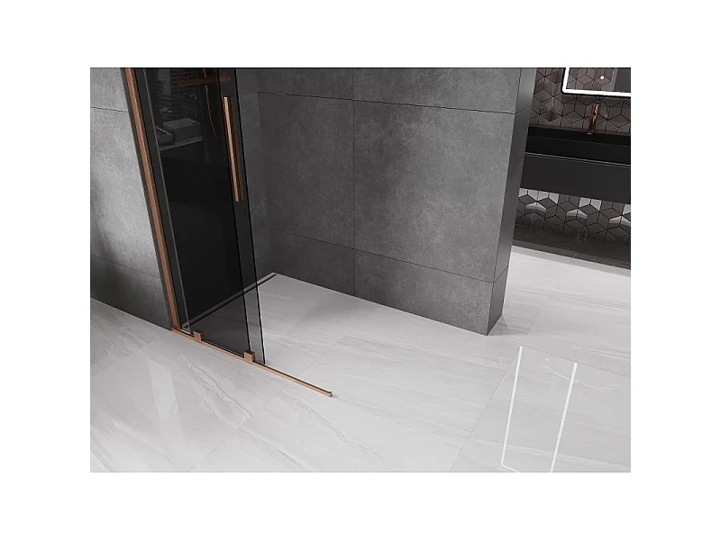 Mexen Velar Walk-in Shower Wall 100 x 200 cm, Graphite 8 mm, Brushed Copper - 871-100-000-43-65