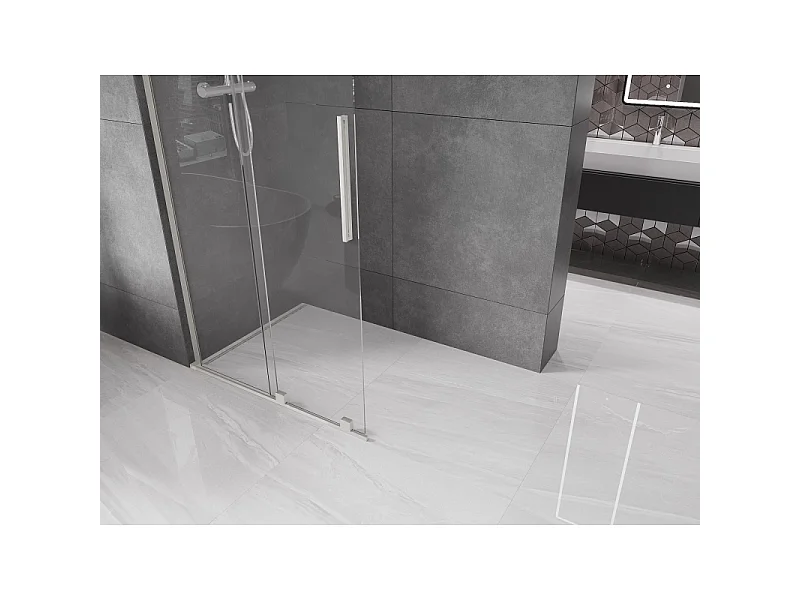 Mexen Velar L sliding shower wall Walk-in 100 x 200 cm, transparent 8 mm, brushed nickel - 871-100-003-03-97