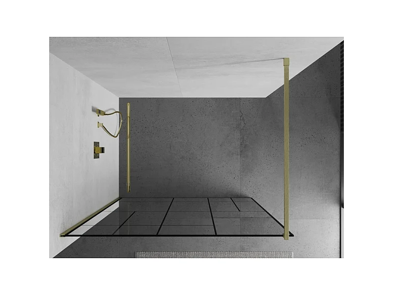 Mexen Kioto parede de chuveiro Walk-in 80 x 200 cm, padrão preto 8 mm, dourado escovado - 800-080-101-55-78