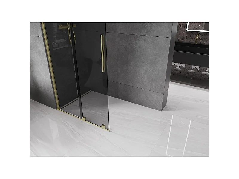Mexen Velar Walk-in Shower Wall 90 x 200 cm, Graphite 8 mm, Brushed Gold - 871-090-000-43-55