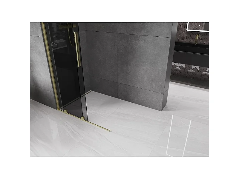 Mexen Velar Walk-in Shower Wall 90 x 200 cm, Graphite 8 mm, Brushed Gold - 871-090-000-43-55