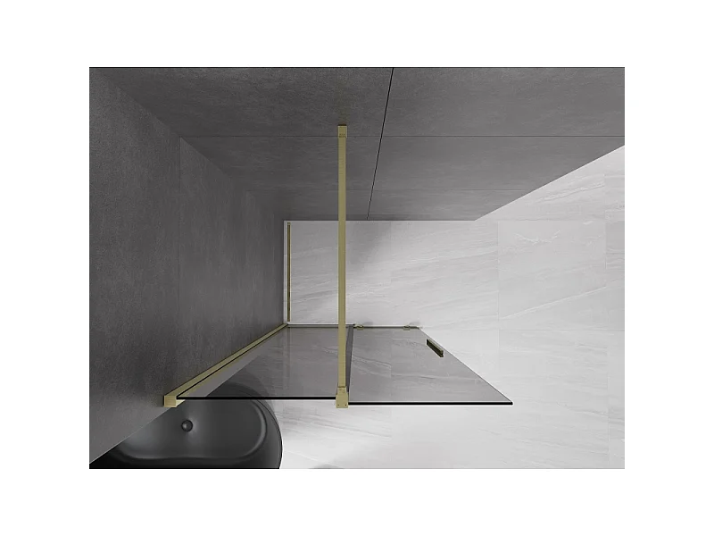 Mexen Velar Walk-in Shower Wall 90 x 200 cm, Graphite 8 mm, Brushed Gold - 871-090-000-43-55