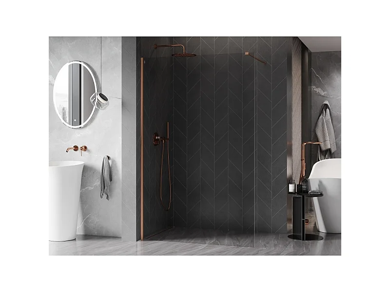 Mexen Kioto-X brusevæg Walk-in 60 x 200 cm, transparent 10 mm, børstet kobber - 800-060-101-65-00-X