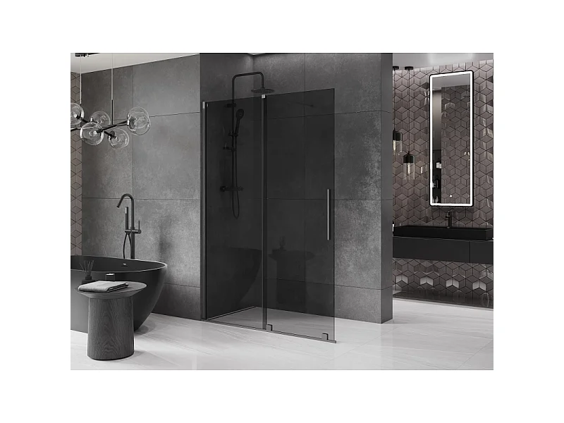 Mexen Velar paroi de douche coulissante Walk-in 160 x 200 cm, graphite 8 mm, gris canon brossé - 871-160-000-43-66