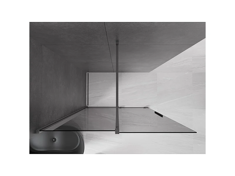 Mexen Velar paroi de douche coulissante Walk-in 160 x 200 cm, graphite 8 mm, gris canon brossé - 871-160-000-43-66