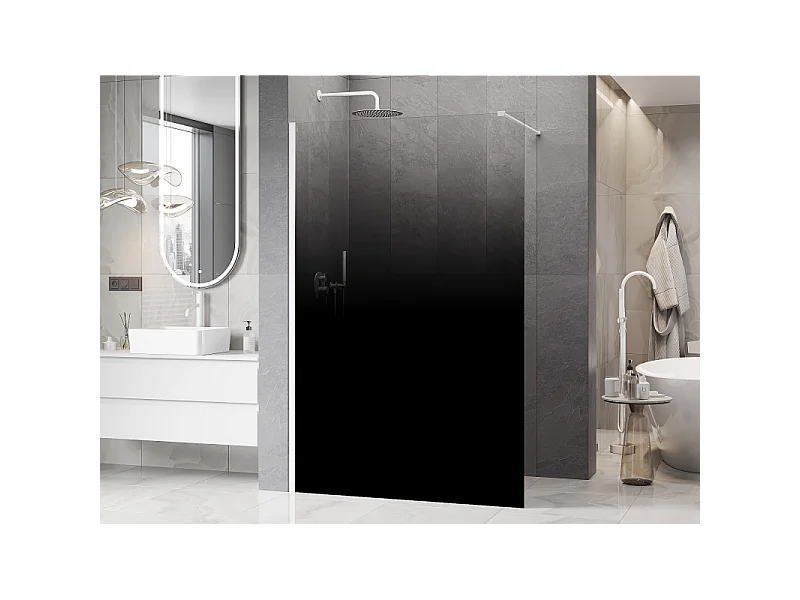 Mexen Kioto paroi de douche Walk-in 140 x 200 cm, ombre noire 8 mm, blanche - 800-140-101-20-76