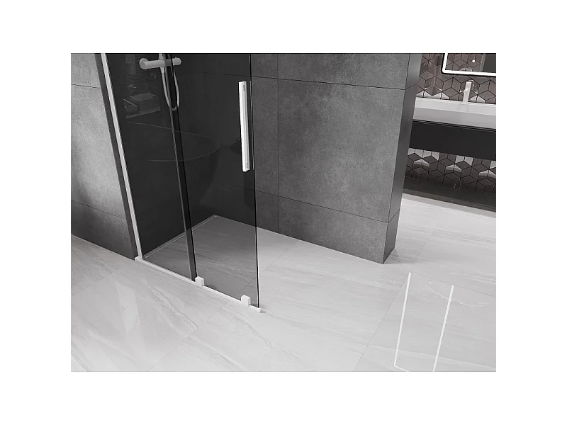 Mexen Velar L sliding shower wall Walk-in 110 x 200 cm, graphite 8 mm, white - 871-110-003-43-20