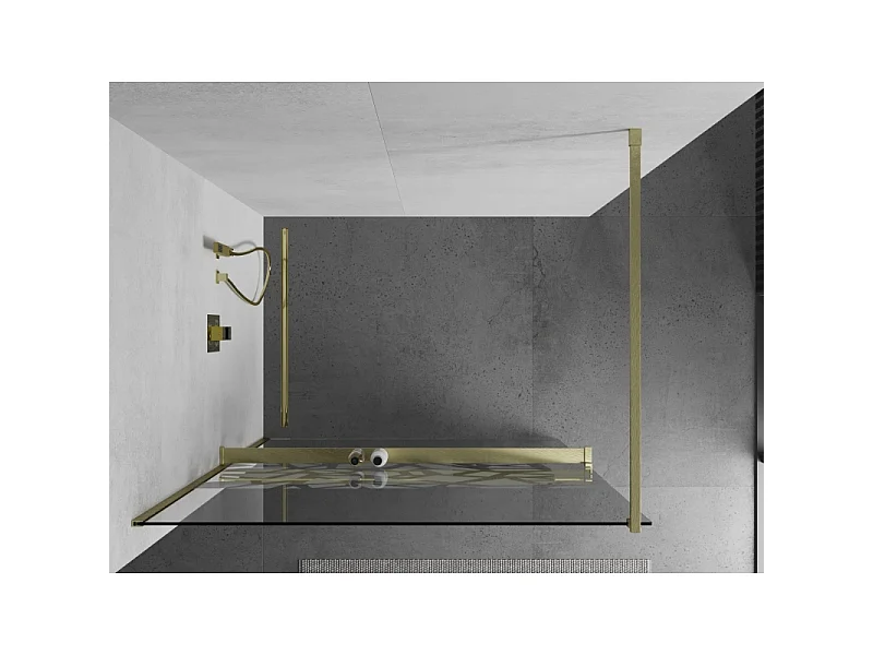 Mexen Kioto+ cloison de douche avec étagère Walk-in 140 x 200 cm, motif blanc, or brossé - 800-140-121-55-85
