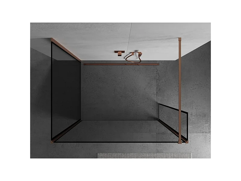 Mexen Kioto parede de chuveiro Walk-in 130 x 120 x 40 cm, moldura preta, cobre escovado - 800-130-120-221-65-70-040