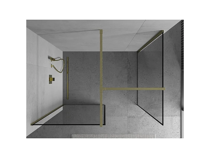 Mexen Kioto tuš stena Walk-in 130 x 100 cm, črn okvir, zlata brušena - 800-130-202-55-70-100
