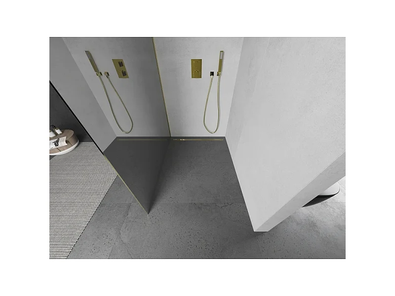 Mexen Kioto Duschwand Walk-in 120 x 200 cm, Spiegel 8 mm, Gold - 800-120-101-50-50