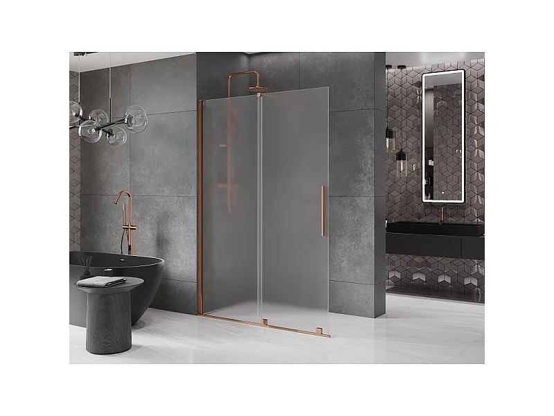 Mexen Velar Walk-in Shower Wall 130 x 200 cm, Frosted 8 mm, Rose Gold - 871-130-000-33-60