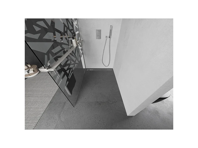 Mexen Kioto+ L cloison de douche avec étagère Walk-in 110 x 200 cm, motif blanc, nickel brossé - 800-110-123-97-85