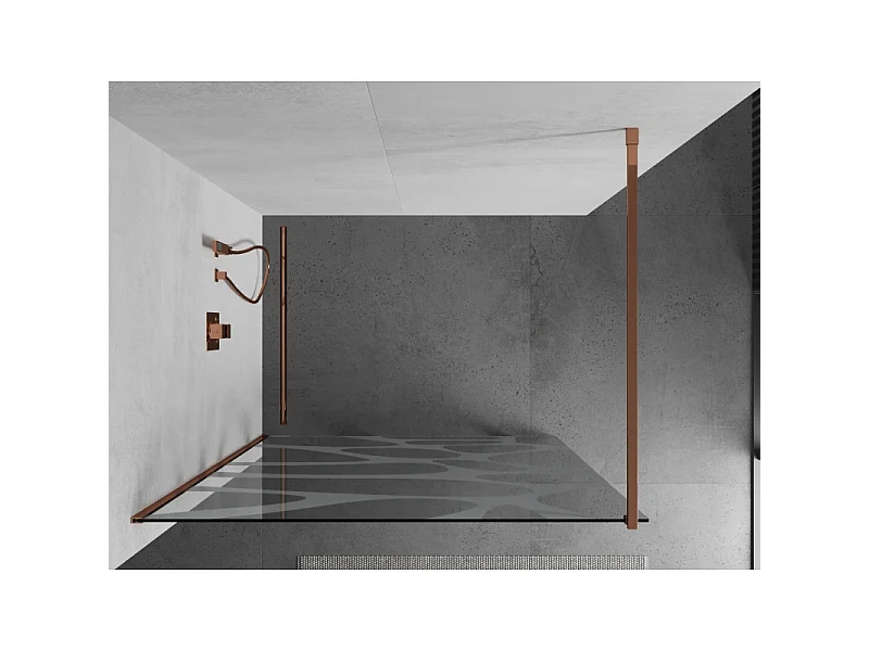 Mexen Kioto paroi de douche walk-in 140 x 200 cm, vague blanche 8 mm, or rose - 800-140-101-60-97