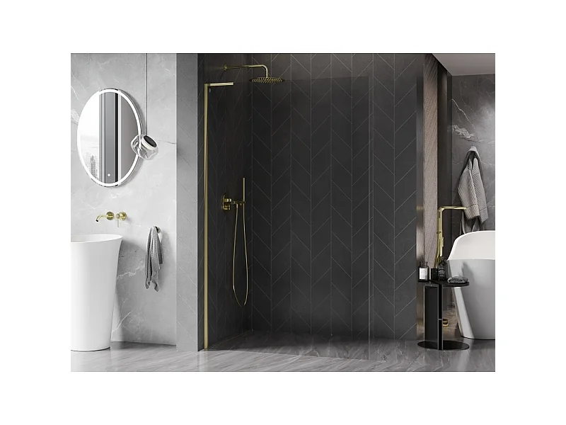 Mexen Kioto-X L tuš stena Walk-in 80 x 200 cm, prozorna 10 mm, zlata - 800-080-107-50-00-X