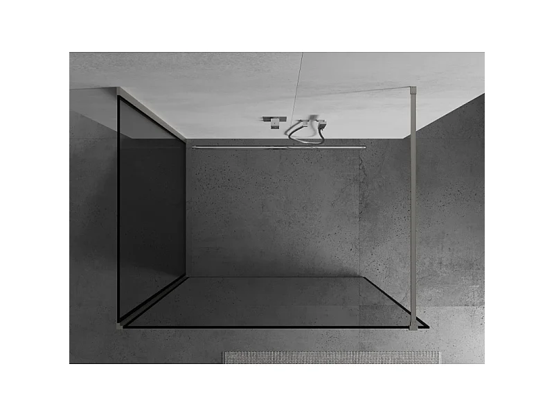 Mexen Kioto Pršna stena Walk-in 140 x 90 cm, črn okvir, brušen nikelj - 800-140-212-97-70-090
