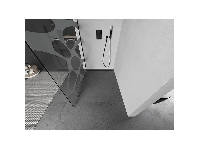 Mexen Kioto Duschwand Walk-in 80 x 200 cm, weiße Welle 8 mm, schwarz - 800-080-101-70-97